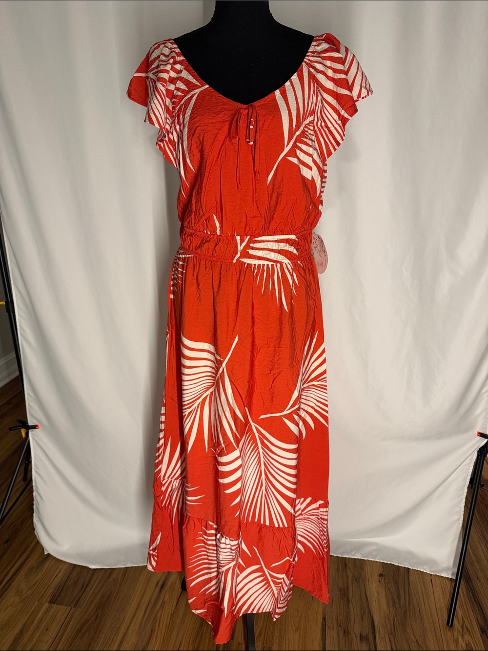 NAIF Red and White Tropical Print Maxi Dress